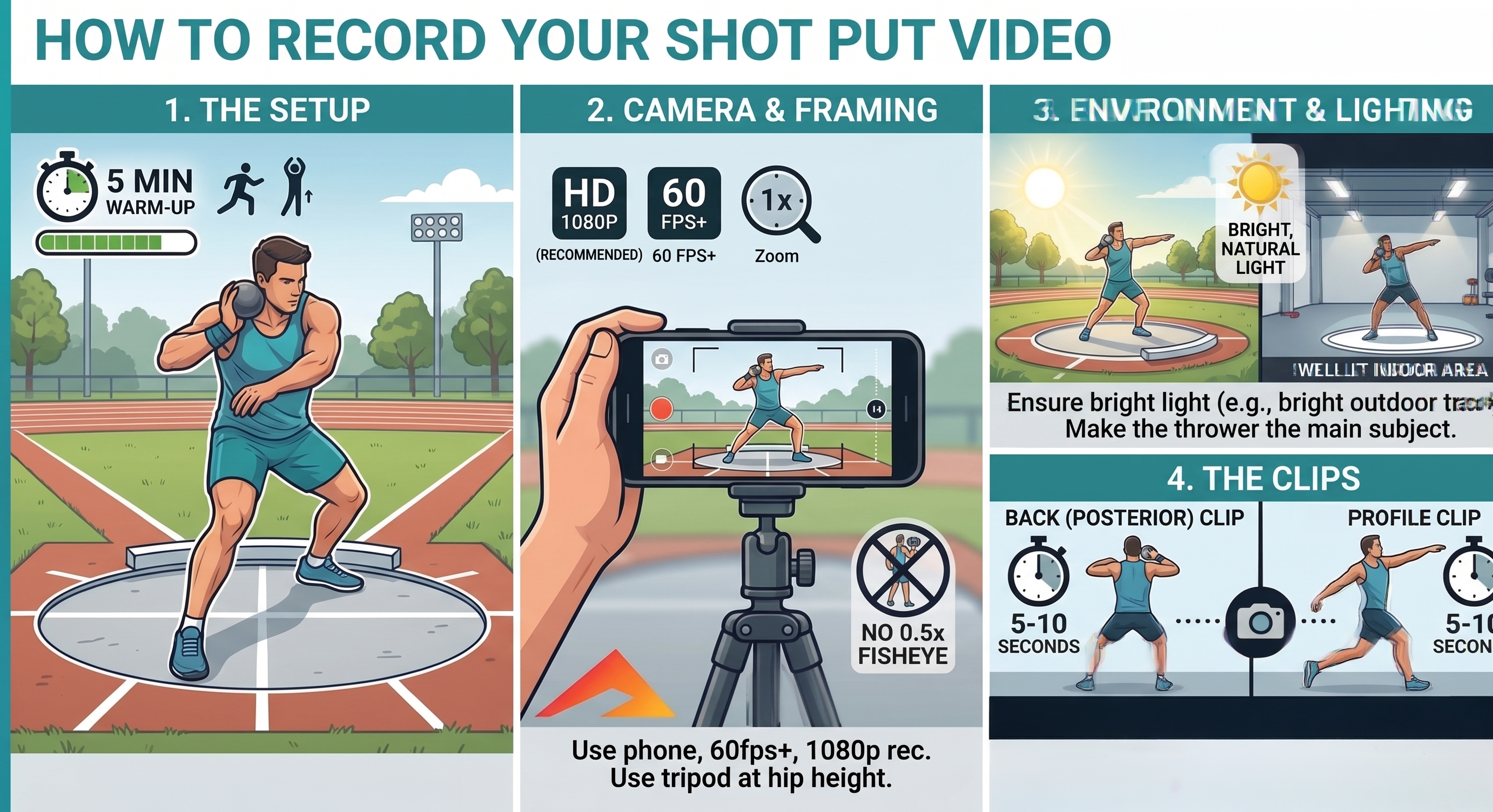 Recording instructions for shot put and discus analysis