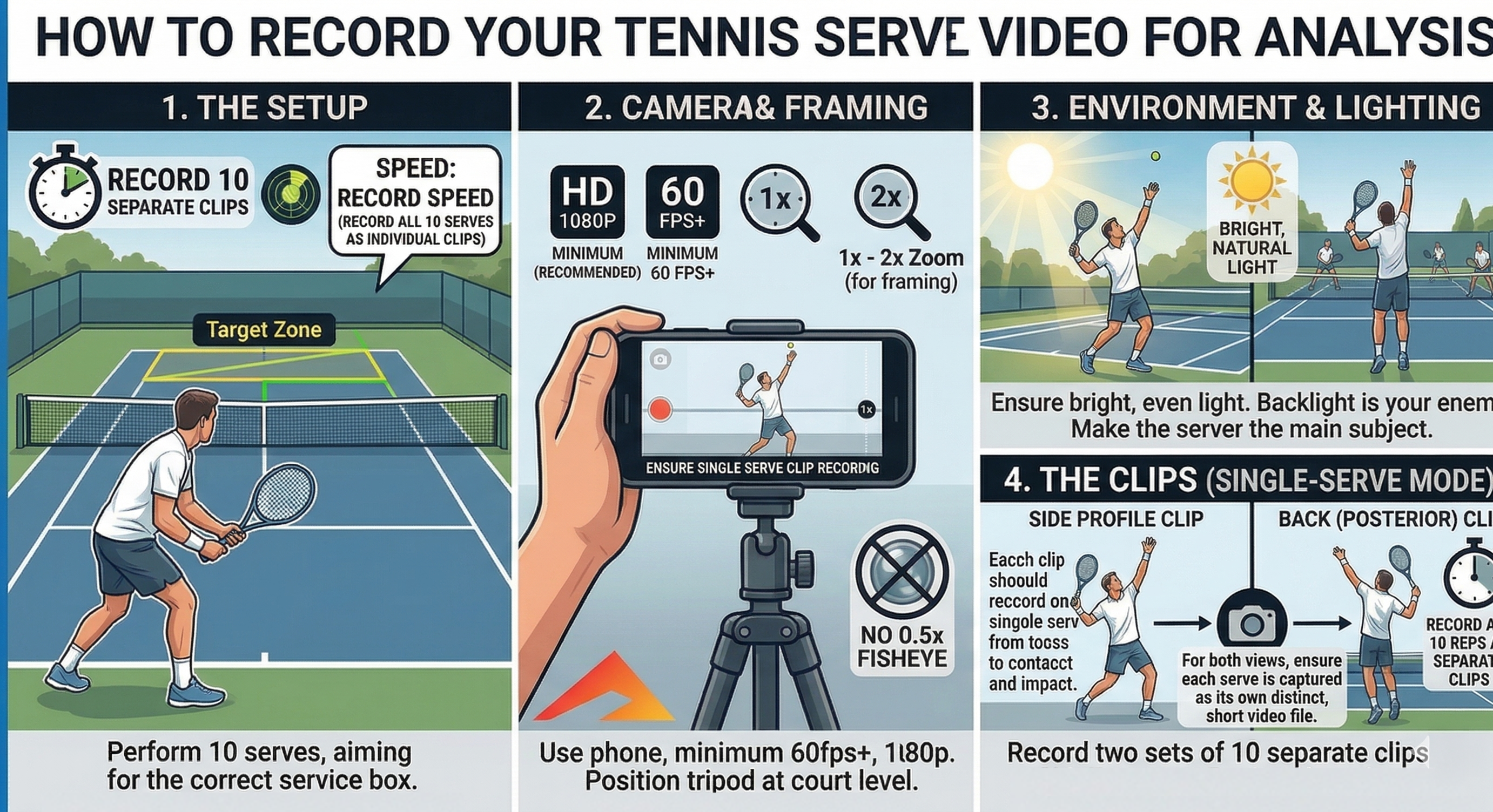 Instructions for recording tennis serve videos for analysis