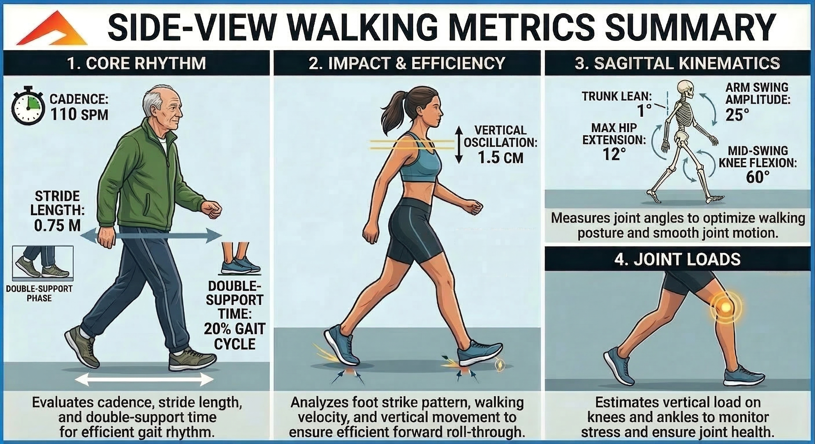 Side-view walking metrics summary